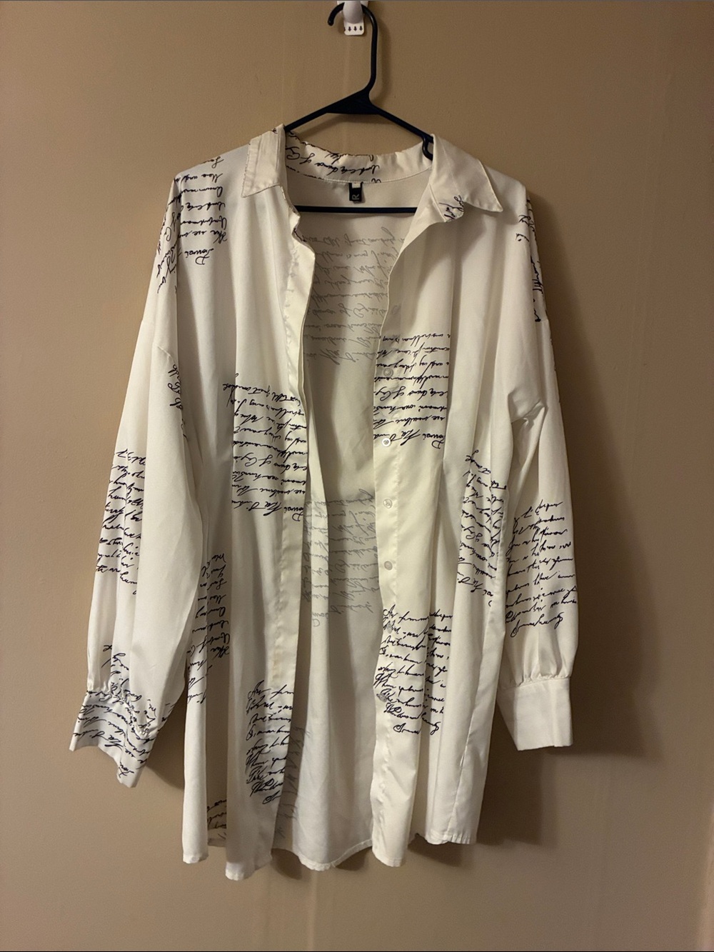 Men's White Script-Print Button-Up Shirt Jacket